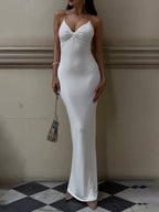 White Twisted Backless Strap Maxi Dress