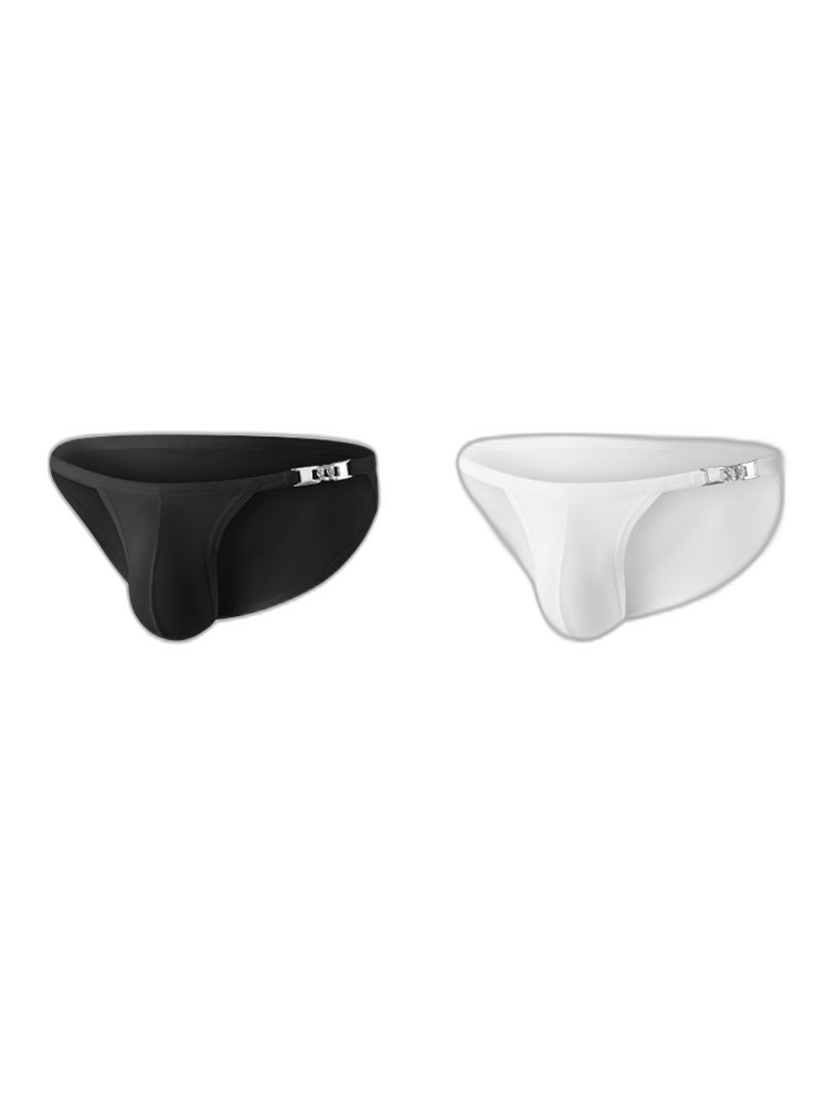 2 Pack Men's U-Shaped Pouch Low-Rise Metal-Clasp Thin Briefs