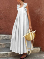 Women's Casual Long Ruffle-Trimmed Solid-Color Dress