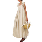 Women's Casual Long Ruffle-Trimmed Solid-Color Dress
