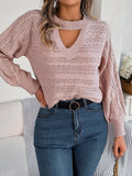 Women Casual Hollow Out Cable Knit Long Sleeve Pullover Sweater