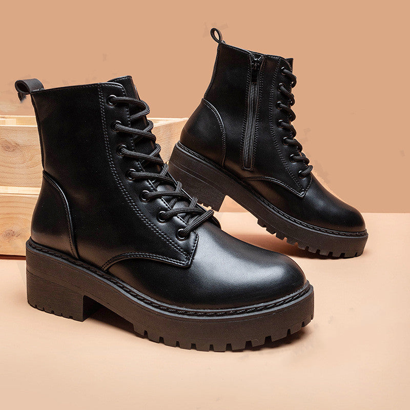 Round toe thick heel and velvet mid-heel Martin boots