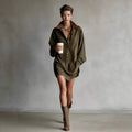 Women's Retro Loose-Fit French-Style Shirt Dress