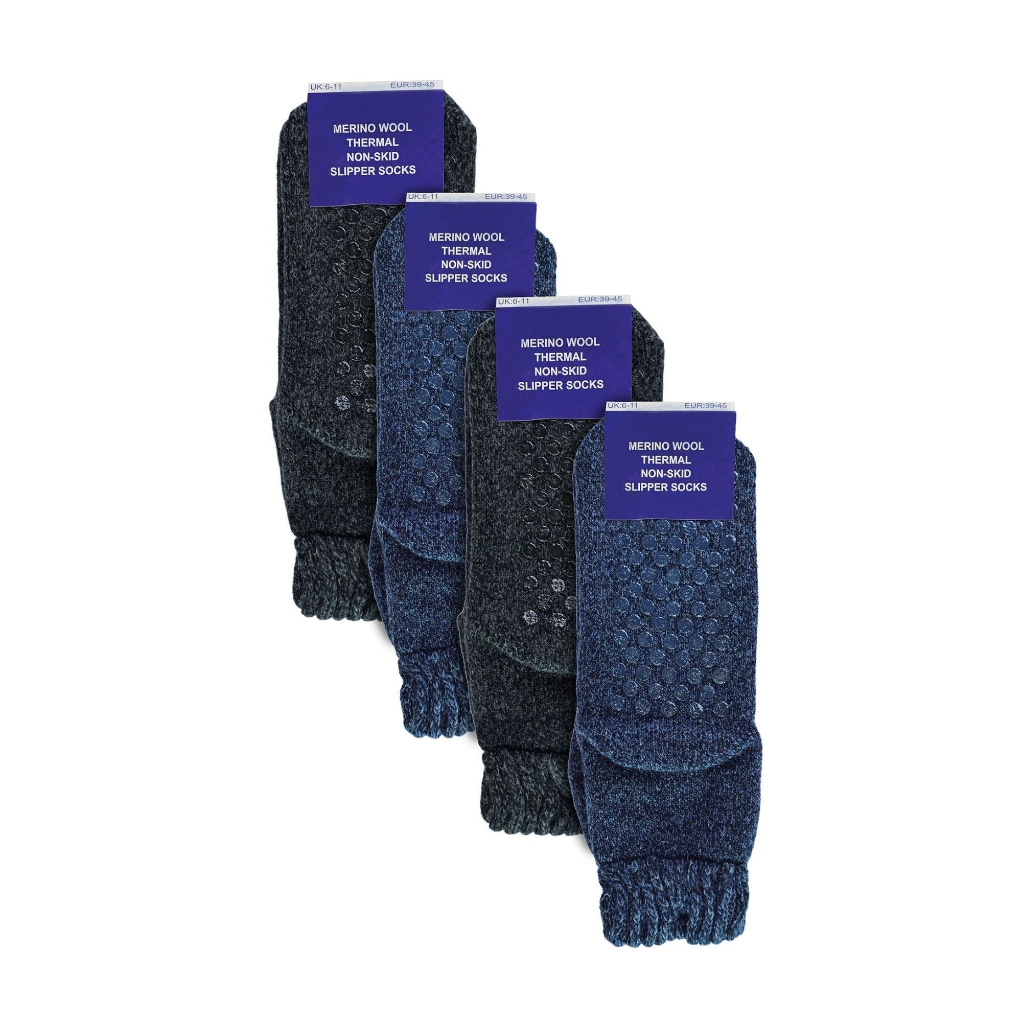 4 Pack Mens Warm Merino Wool Slipper Socks for Indoors
