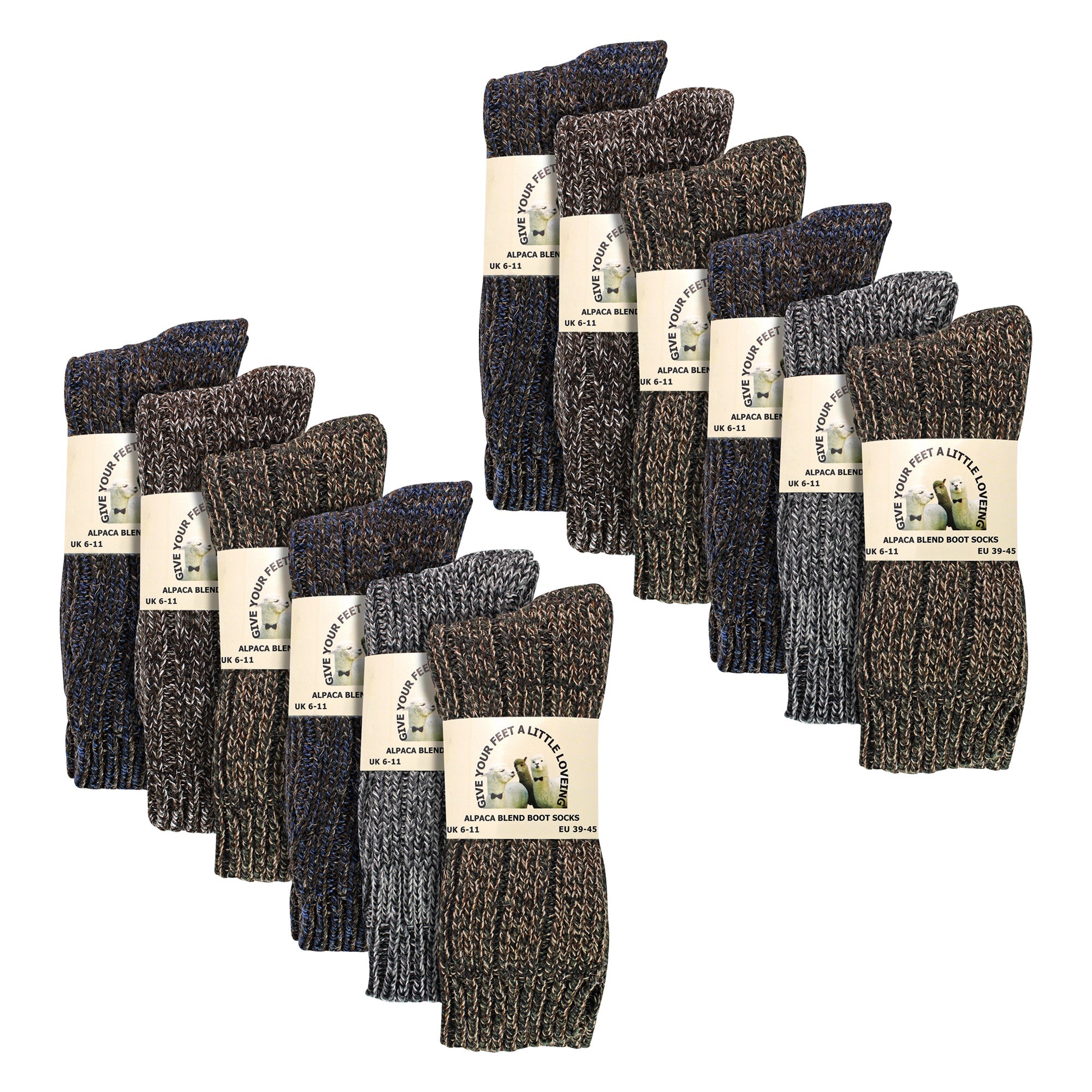 Mens 12 Pack Ribbed Alpaca Boot Socks