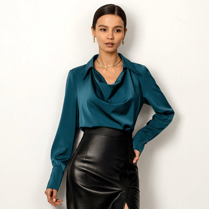 Collared Long-Sleeve Shirts Fashion Commuter Solid Color Blouse Casual Business Tops Women's Clothing