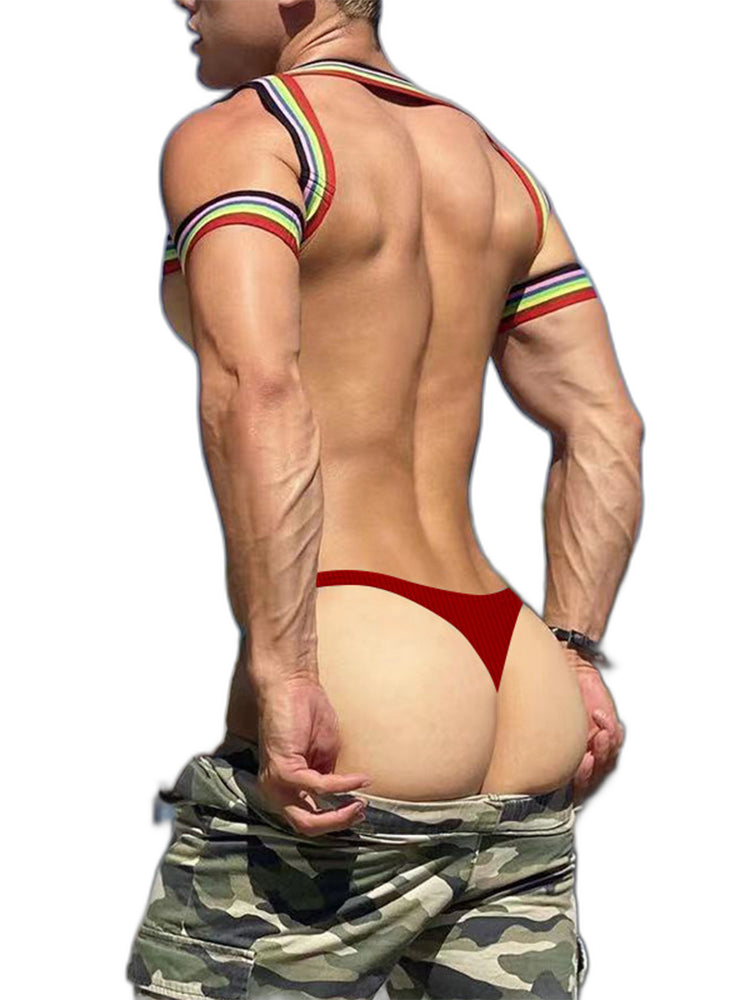 2-pack Men's Ribbed Low-rise Solid Color Thong