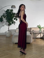 Mesh Stitching Contrast Color Suspender Dress