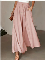 Women's Fashion Wide Leg Elastic Waistband Wide Leg High Waist Long Dress Pants