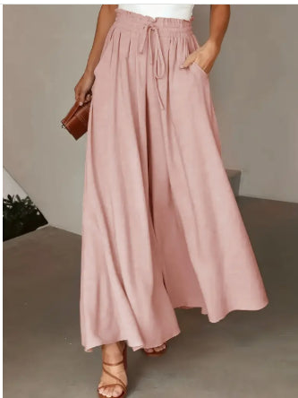 Women's Fashion Wide Leg Elastic Waistband Wide Leg High Waist Long Dress Pants