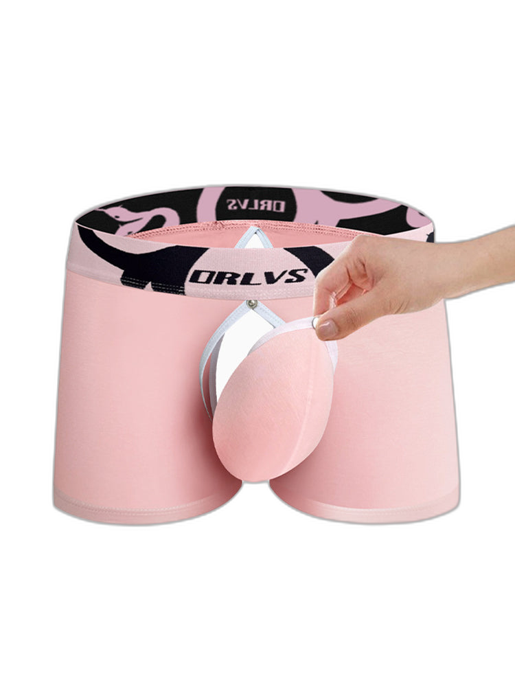Men's Detachable Pouch Easy-Access Open Fly Modal Split-Crotch Boxers Briefs