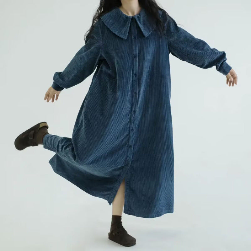 Women's Retro Navy-Style Collar Long-Sleeve Dress