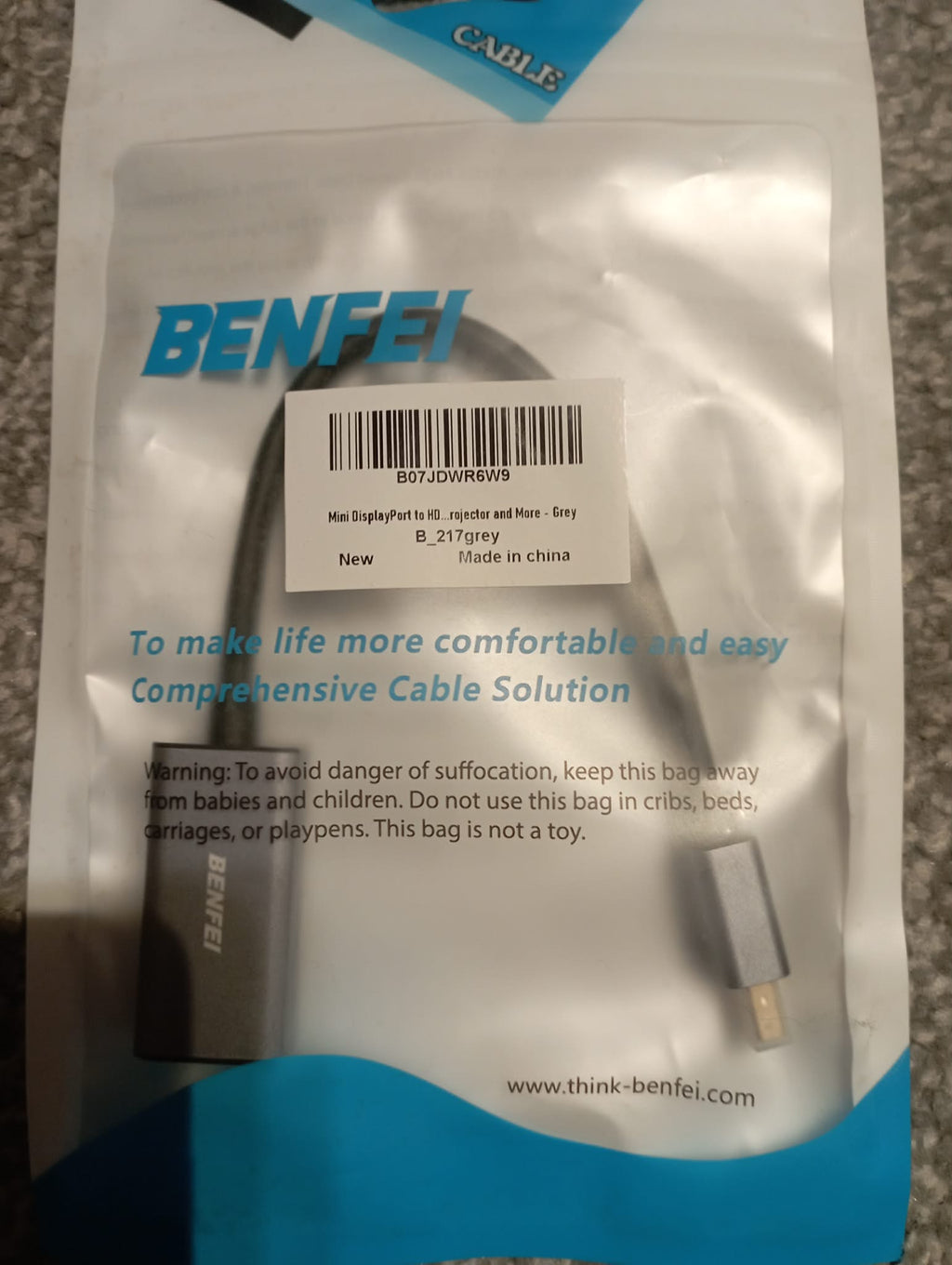 BENFEI CABLE Mini Display Port to HD GREY