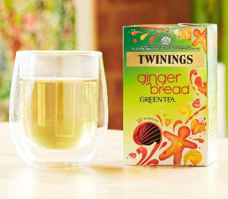 Twinings Gingerbread Green Tea Bags Individually Enveloped Wrapped Tagged Sachet