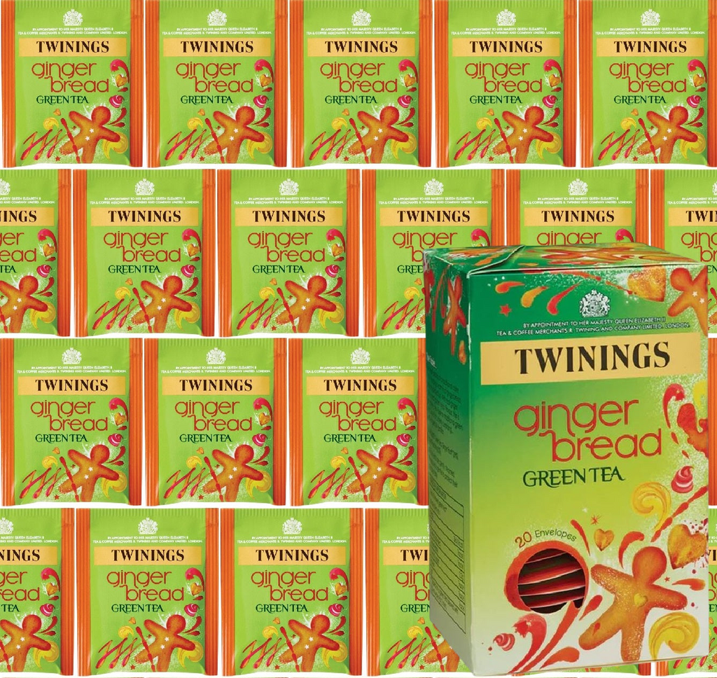 Twinings Gingerbread Green Tea Bags Individually Enveloped Wrapped Tagged Sachet