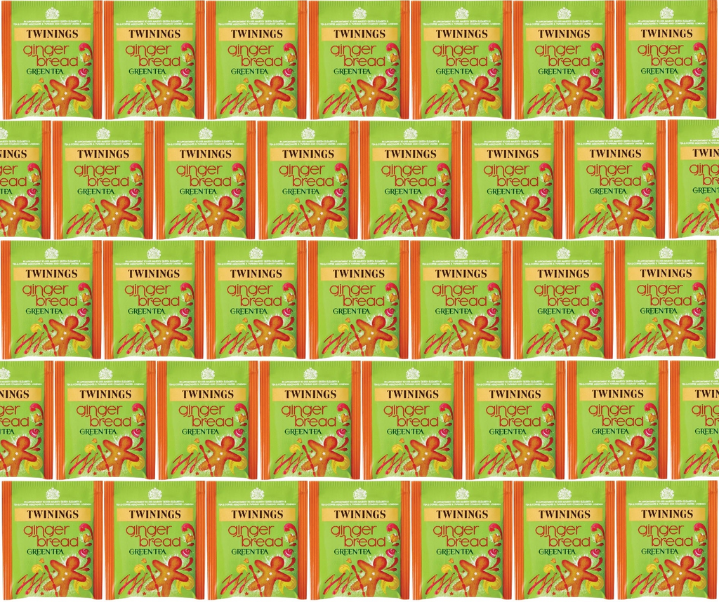 Twinings Gingerbread Green Tea Bags Individually Enveloped Wrapped Tagged Sachet