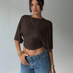 Women's Solid-Color Cropped Mid-sleeve T-shirt Short Fitted Top