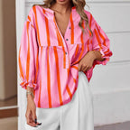 Women's Striped Puff Sleeve Pullover Top | Loose Fit Casual Shirt