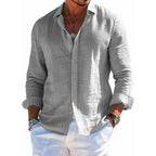 Men's Long Sleeve Shirt Casual Loose Lapel Button Top Solid Color Plus Size Blouse Clothing