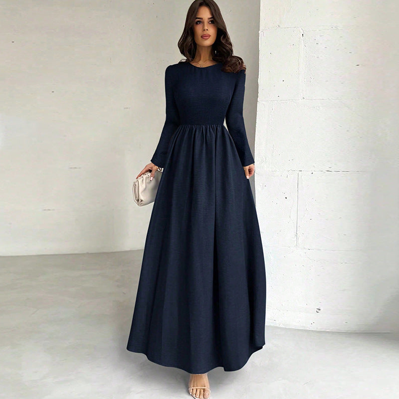 Elegant Long Sleeve Waist Cinching A Line Dress
