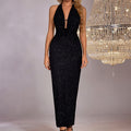 Sexy Backless Boat-neckline Halter Strap Slit Maxi Dress
