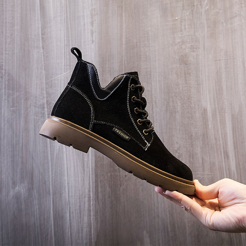V-shaped meat powder leather boots