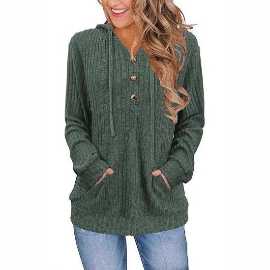 Einfarbiger, langärmeliger Hoodie aus gebürstetem Bedford-Cord-Pullover