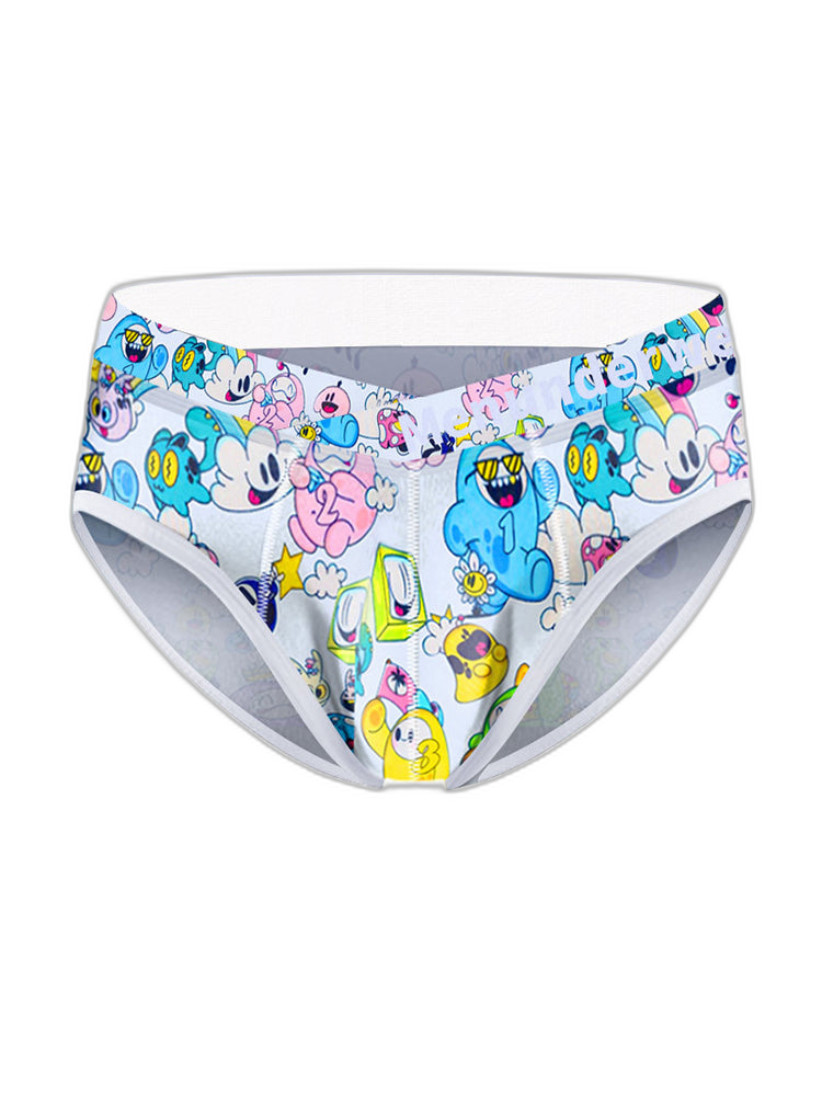 2 Pack Men's Playful Cartoon No-Tag Comfortable and Breathable Briefs