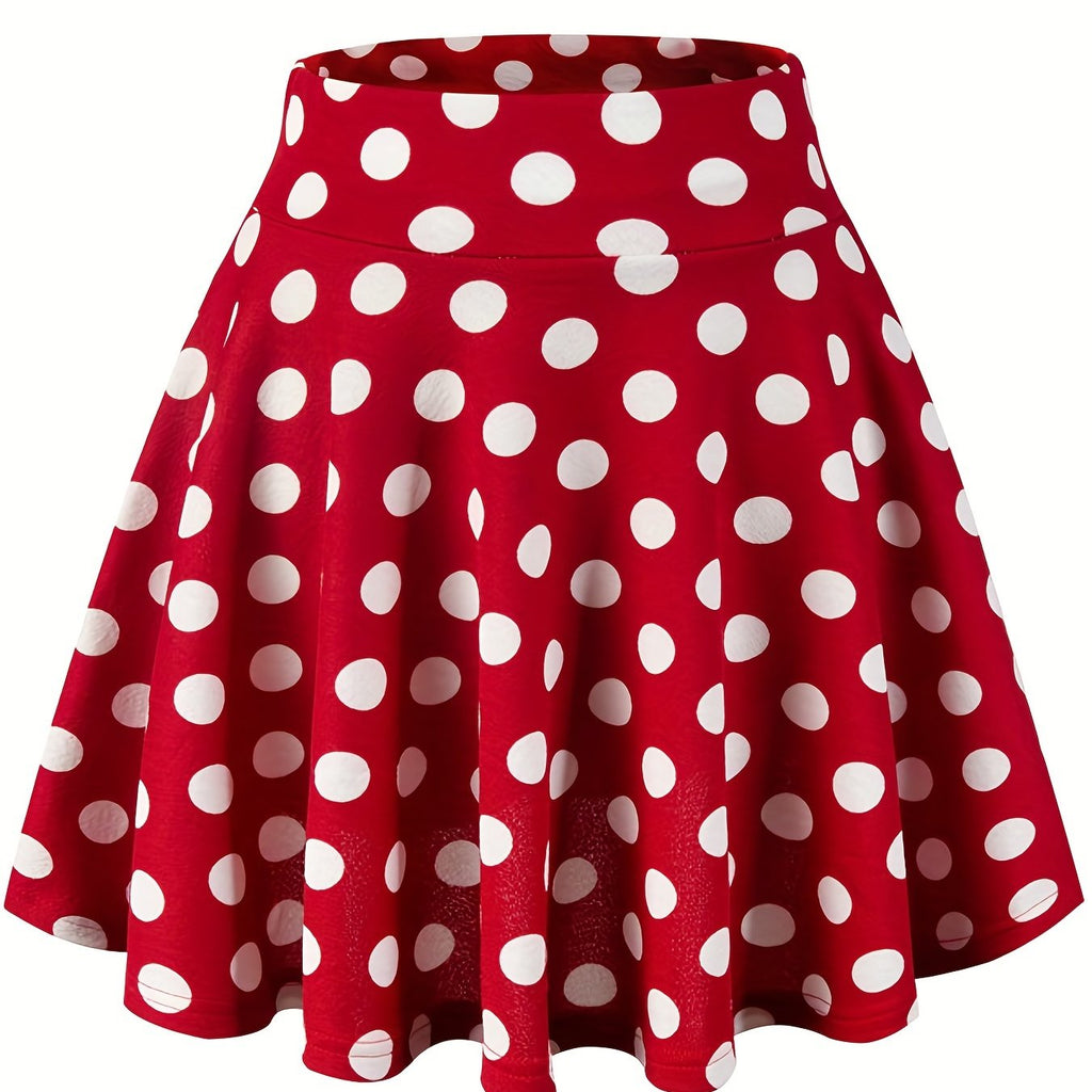 Kpop Polka Dot Print Skater Skirts, Casual Ruffle A Line Versatile Mini Skirts, Women's Clothing