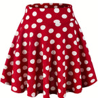 Kpop Polka Dot Print Skater Skirts, Casual Ruffle A Line Versatile Mini Skirts, Women's Clothing