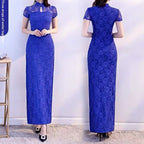 Retro-style modified dance cheongsam lace long high-slit dress