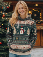 Christmas Tree, Snowman, And Snowflake Printed Women's Hoodie