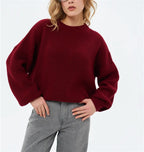 Women's Solid-color Crew-neck Loose-fitting Pullover Sweater