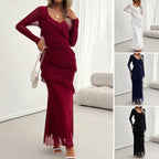 Women's Elegant Slim Fit Mesh V-Neck Dress – Evening Party & Formal Wear