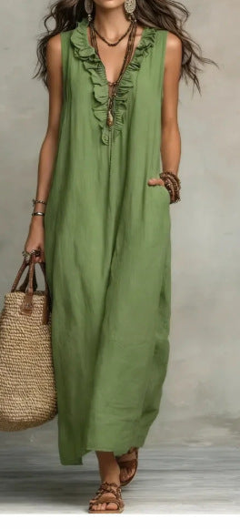 Summer Ruffle Dress With Pockets Women's Spring Elegant Casual Sleeveless A-Line Shift Dresses