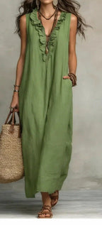 Summer Ruffle Dress With Pockets Women's Spring Elegant Casual Sleeveless A-Line Shift Dresses
