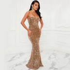 Women's Solid Color Strapless Zipper Velvet Sequin Bodycon Dress