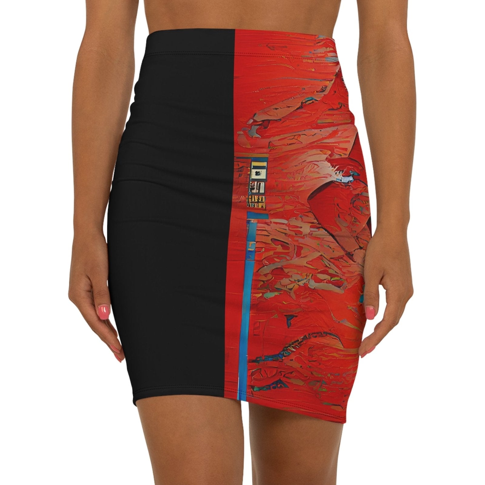 Half Black Half Hónghǎi - Womens Pencil Skirt