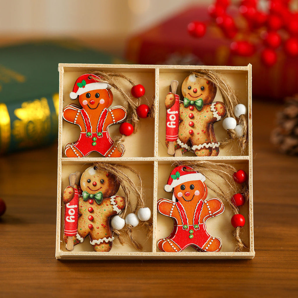 12 PCs Faceless Old Man Christmas Wooden Pendant Boxed Christmas Tree