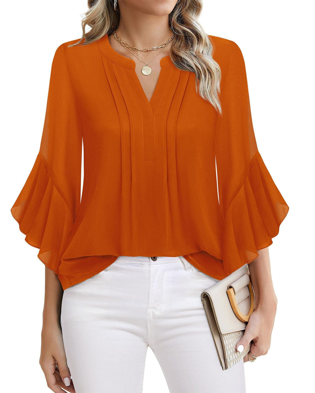 Lotus Leaf 34 Sleeve Top Solid Color Fashion