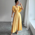 Women's Solid-Colored Split Simple Dress With Petal Sleeves