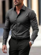 Men's Shirt Business Button Down Shirt Summer Solid Color Long Sleeve Lapel Vacation Shirt Fashion Temperament Casual Tops