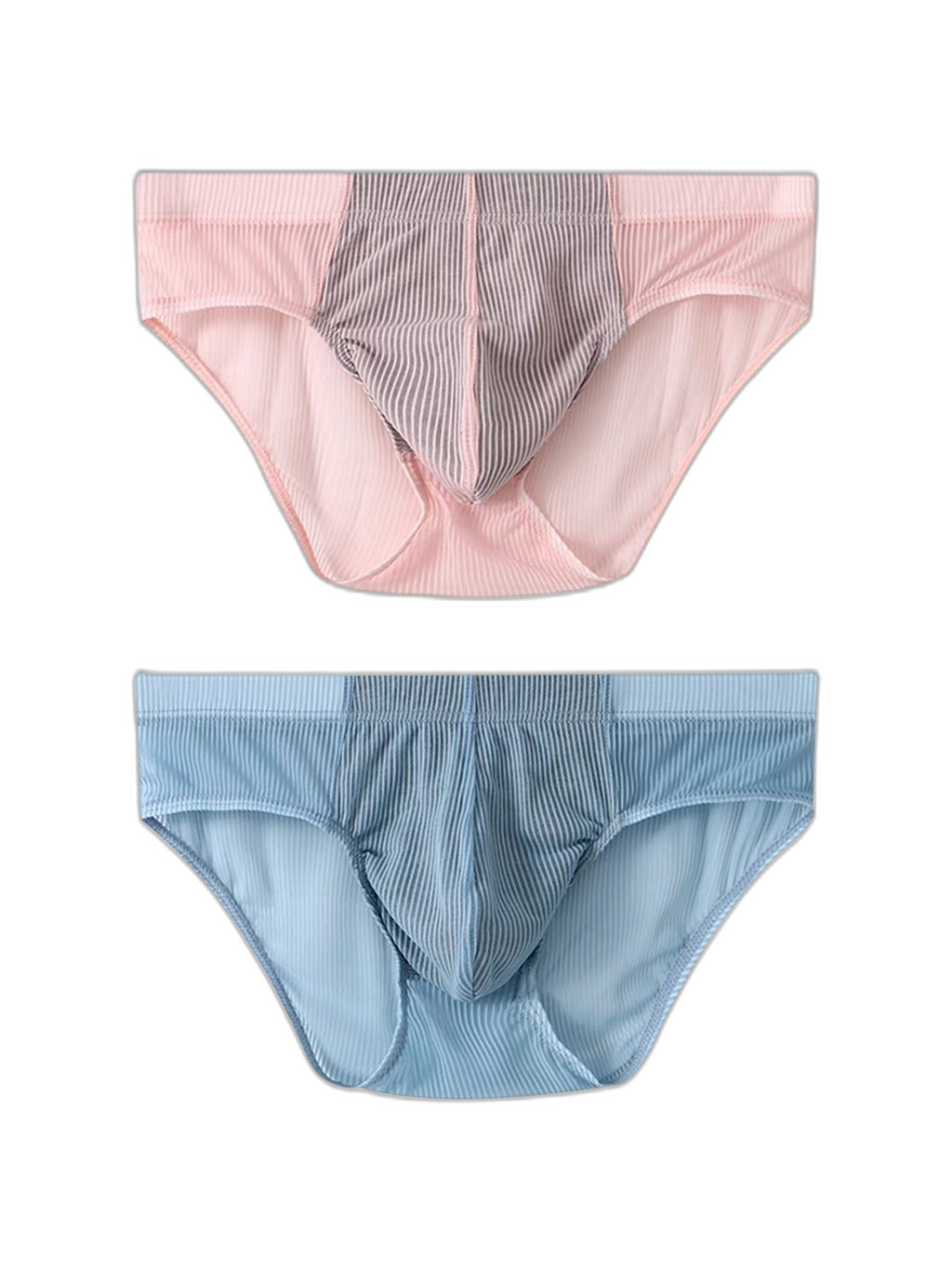 2 Pack Men’s Striped Separate Pouch Thin Briefs