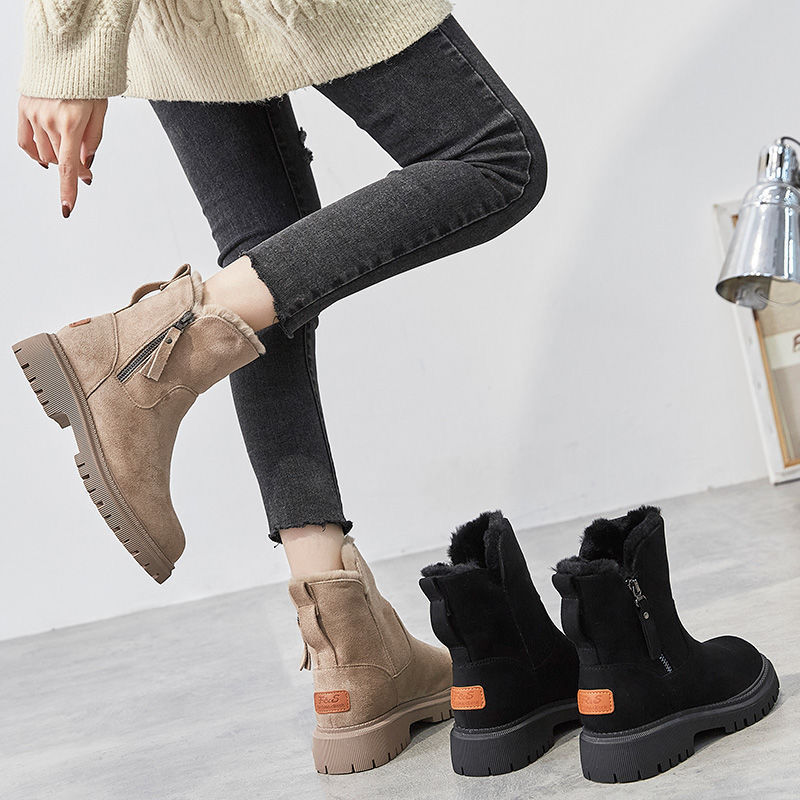 Middle Tube Plush Warm Cotton Shoes Leather And Fur Integrated Winter Women's Boots