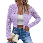 Women's Solid-Color Fashionable Short Lace Jacket With Zipper
