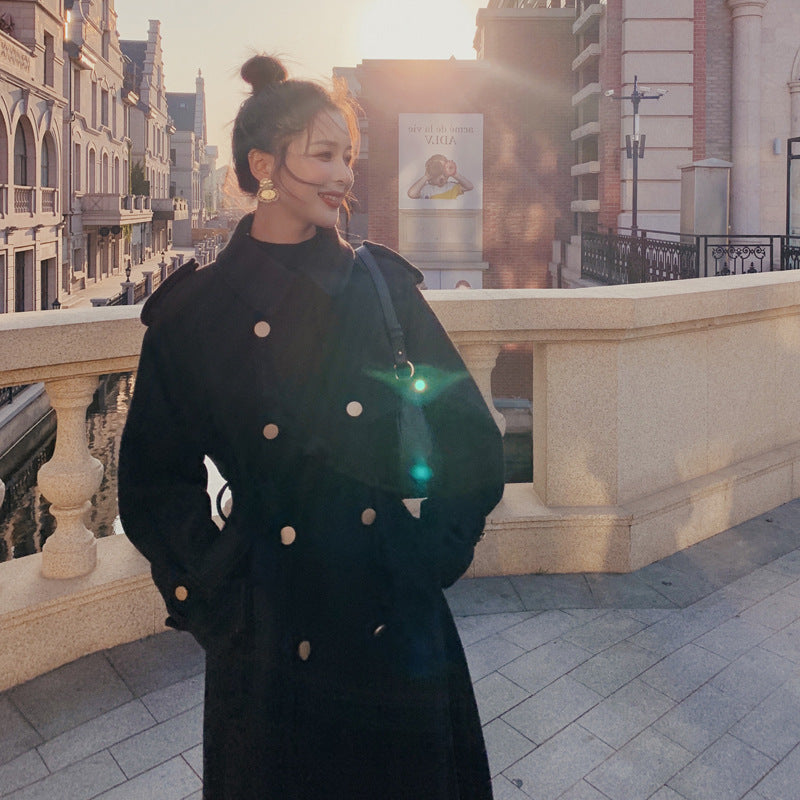 Women's  Mid-length Over The Knee Minimalist Hepburn Style Woolen Coat