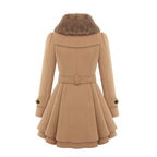 Women's Slim Mid-length Woolen Coat With Belt Thickened Double-breasted Padded Windbreaker Coat