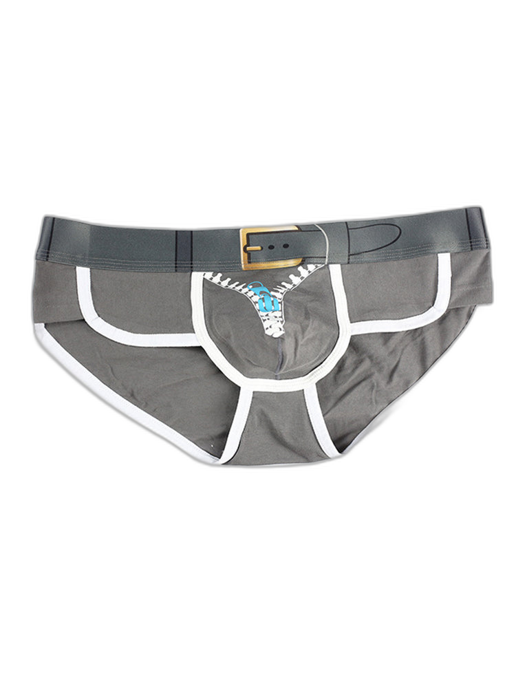 Zipper Belt Printed Cotton Pouch Briefs