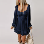 Solid Color Waist-controlled Slimming Long Sleeve Dress
