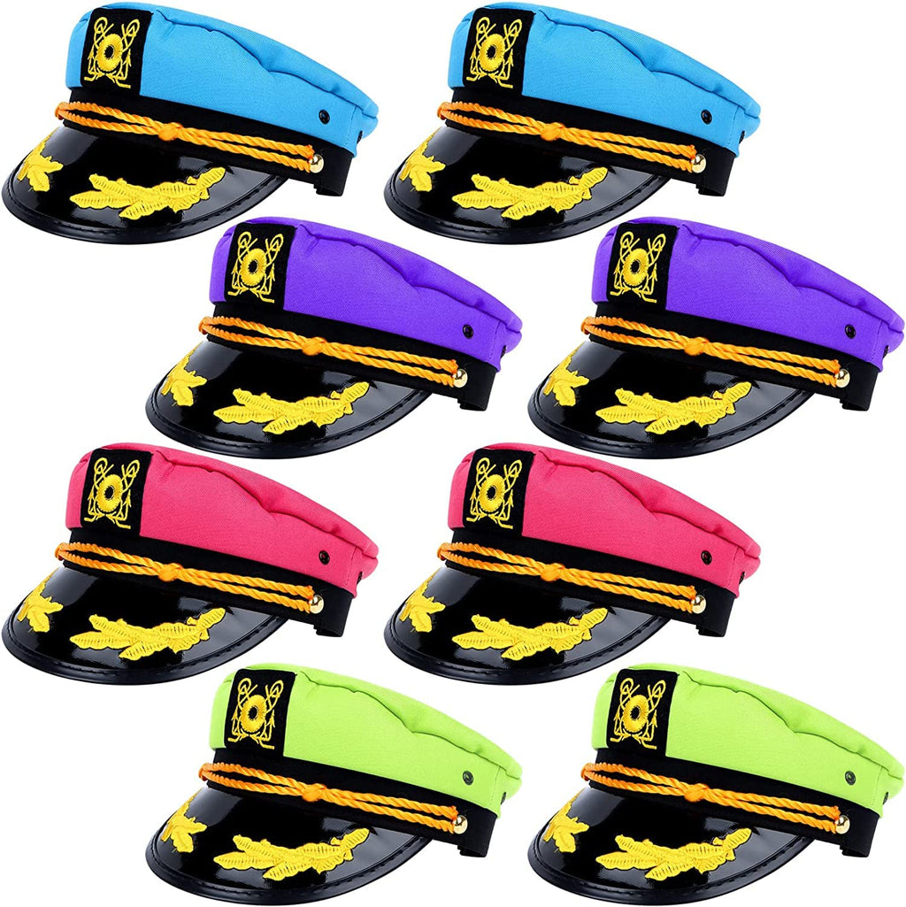 37YIMU 8 Pack Colorful Captain Hats — Unisex Sailor Party Hats for Parties, Cruises & Cosplay